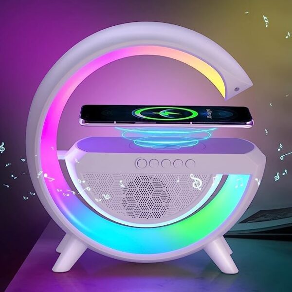 AKSHARA TRADERS G Speaker Lamp Multi-Function Bluetooth Speaker with Wireless Fast Charging, RGB Light and Sunrise Alarm Clock for Bedroom & Bedside Table Wireless Charger Atmosphere Lamp